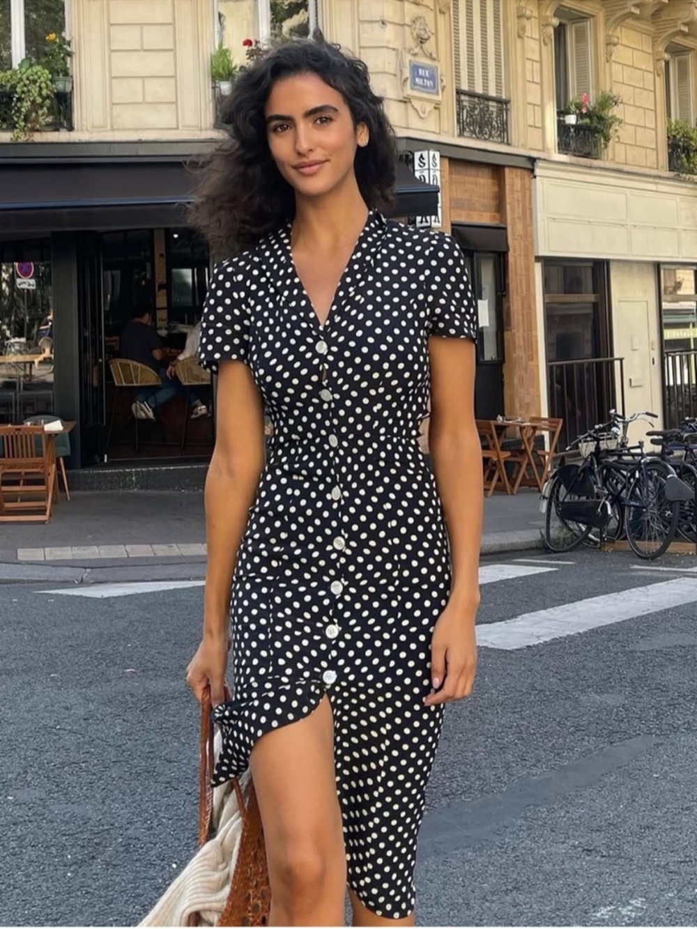 ROUJE Black & White Polka Dot Printed Retro Button Down Marin Midi Dress 36 2/4 - Picture 7 of 17